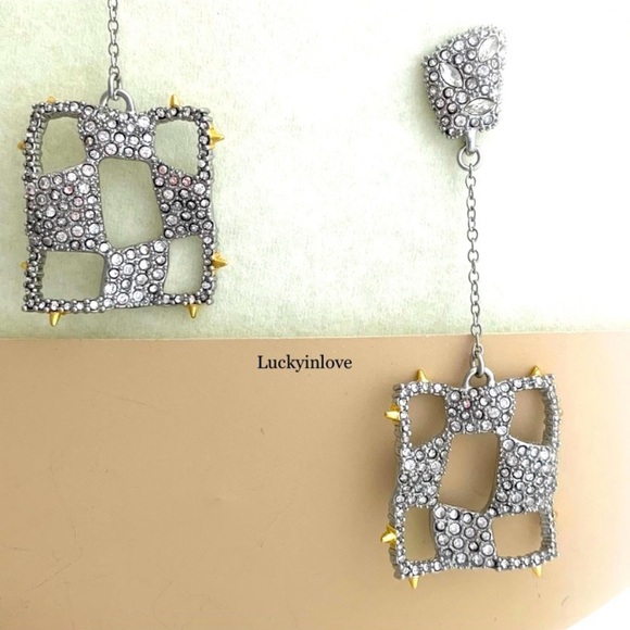 Alexis Bittar Shimmering Modern Pavé Crystal Checkerboard Drop Chain Earrings - Picture 2 of 12